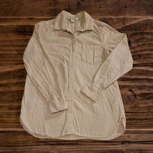 "OLD NAVY" WOMEN'S THE TUNIC SHIRT ~ BEIGE BUTTON-DOWN LONG-SLEEVE SZ. SP - Picture 1 of 8